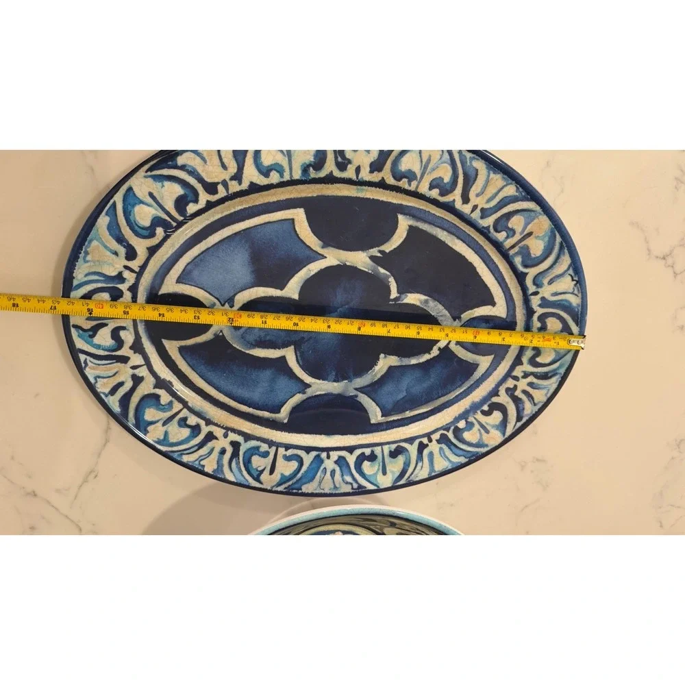 William Sonoma Blue Byzantine Melamine Oval Serving Platter Tray 17